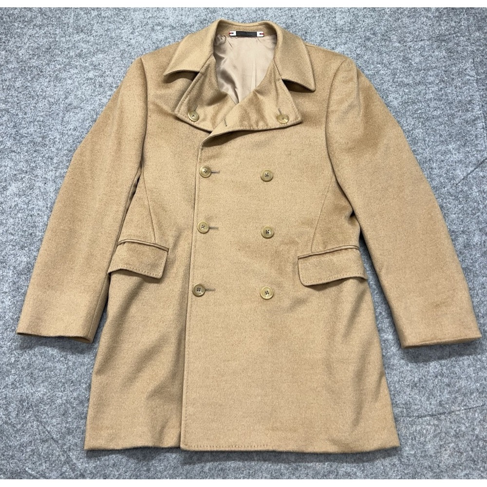 Hickey Freeman Camel Hair Overcoat Men's Size 42R Brown‎ Double Breasted Blazer